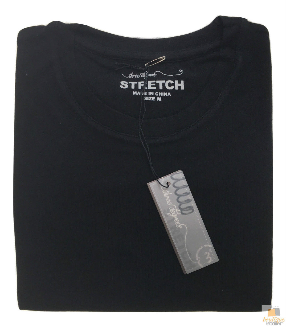 Mens COTTON STRETCH T-SHIRT Tee Top Plain Blank Adults Slim Skinny Fitted - Black