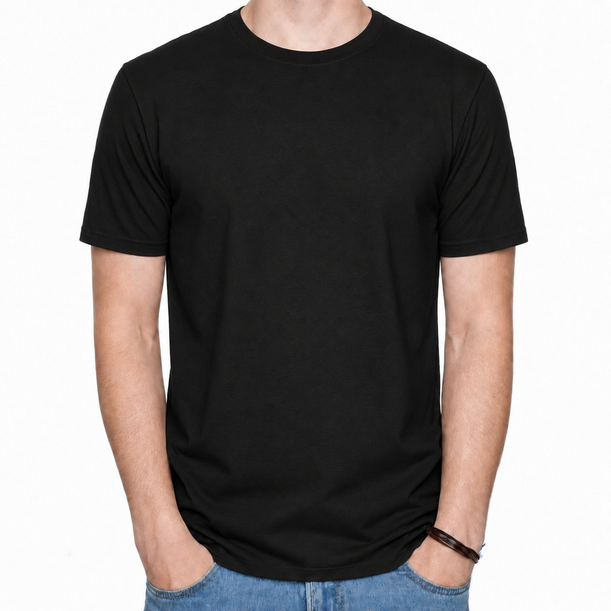 Mens Cotton Stretch T-Shirt - Plain Blank Slim Skinny Fitted Tee - Black