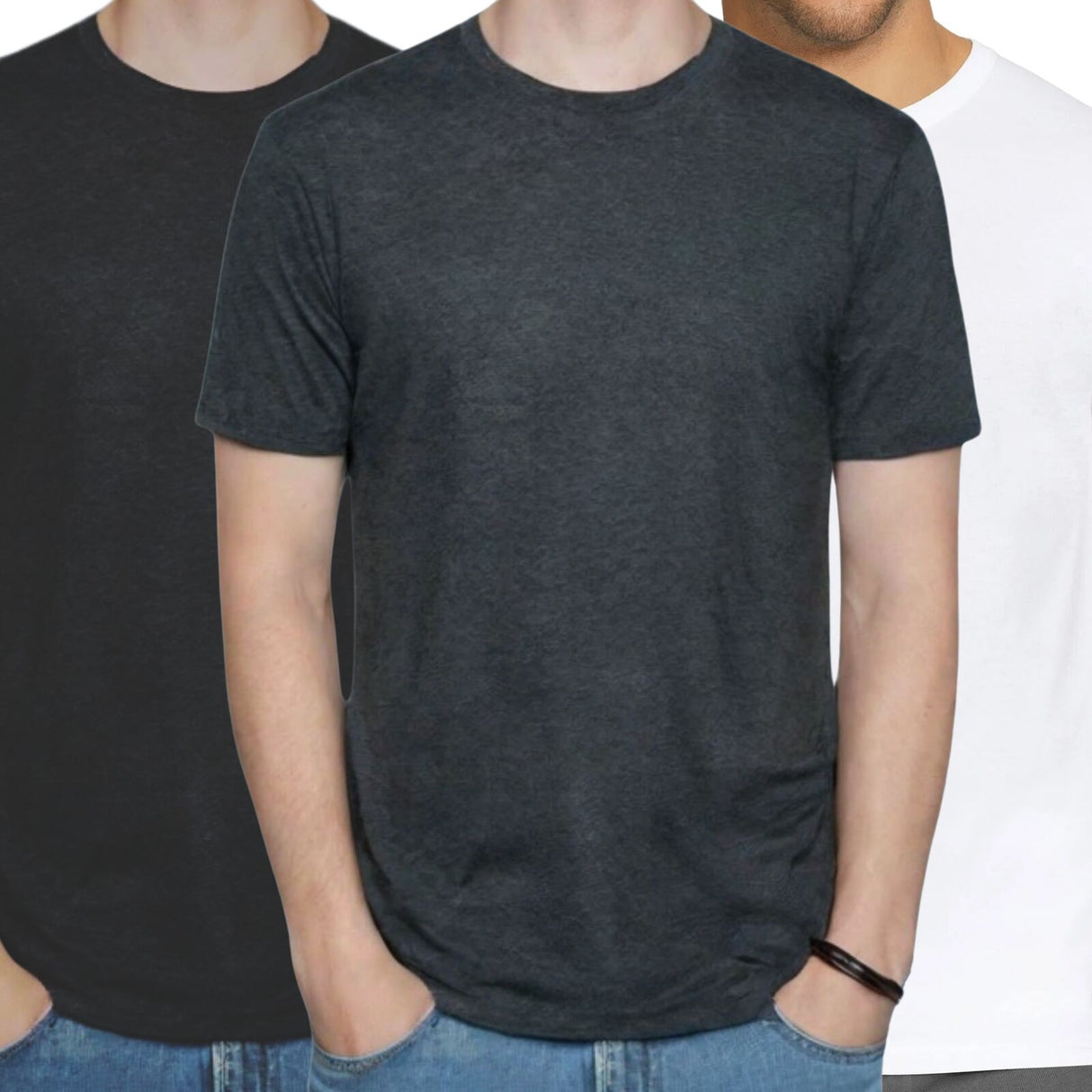 Mens COTTON STRETCH T-SHIRT Tee Top Plain Blank Adults Slim Skinny Fitted - Black