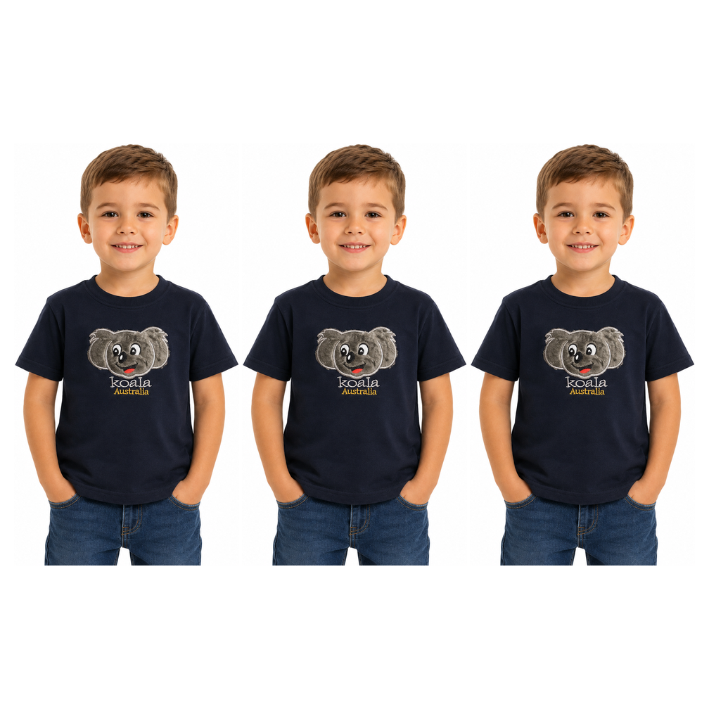3x Kids Koala Australia T-Shirt Pack - Navy Blue (100% Cotton Childrens Souvenir Gift Top)