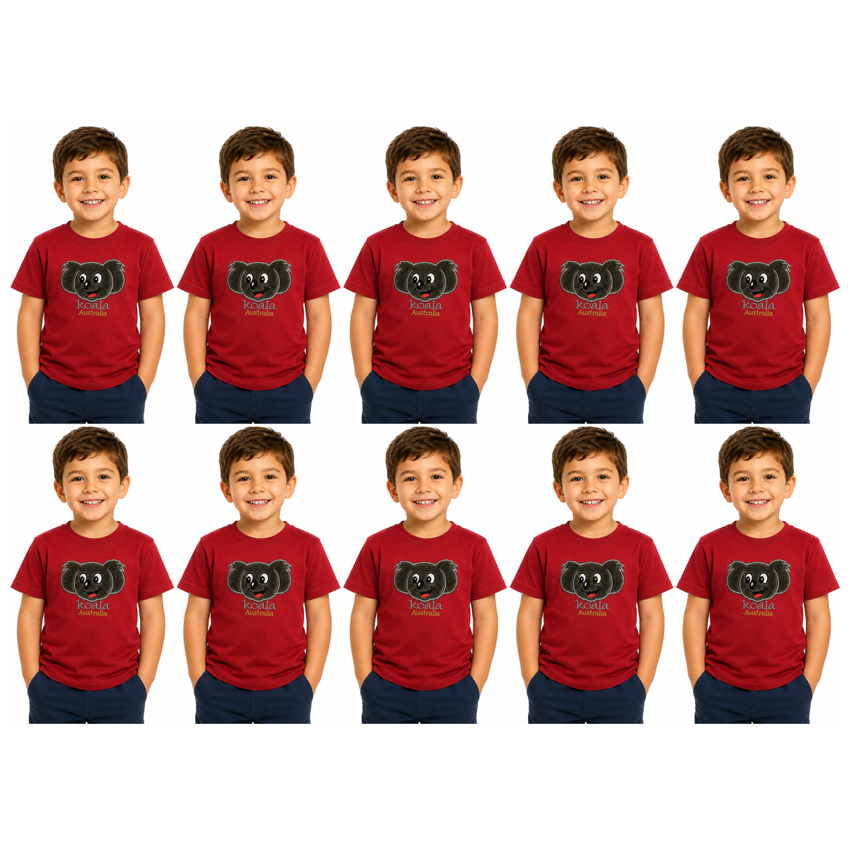 10x Kids Koala Australia T-Shirt Bulk Pack - Red (100% Cotton Childrens Souvenir Gift Top)