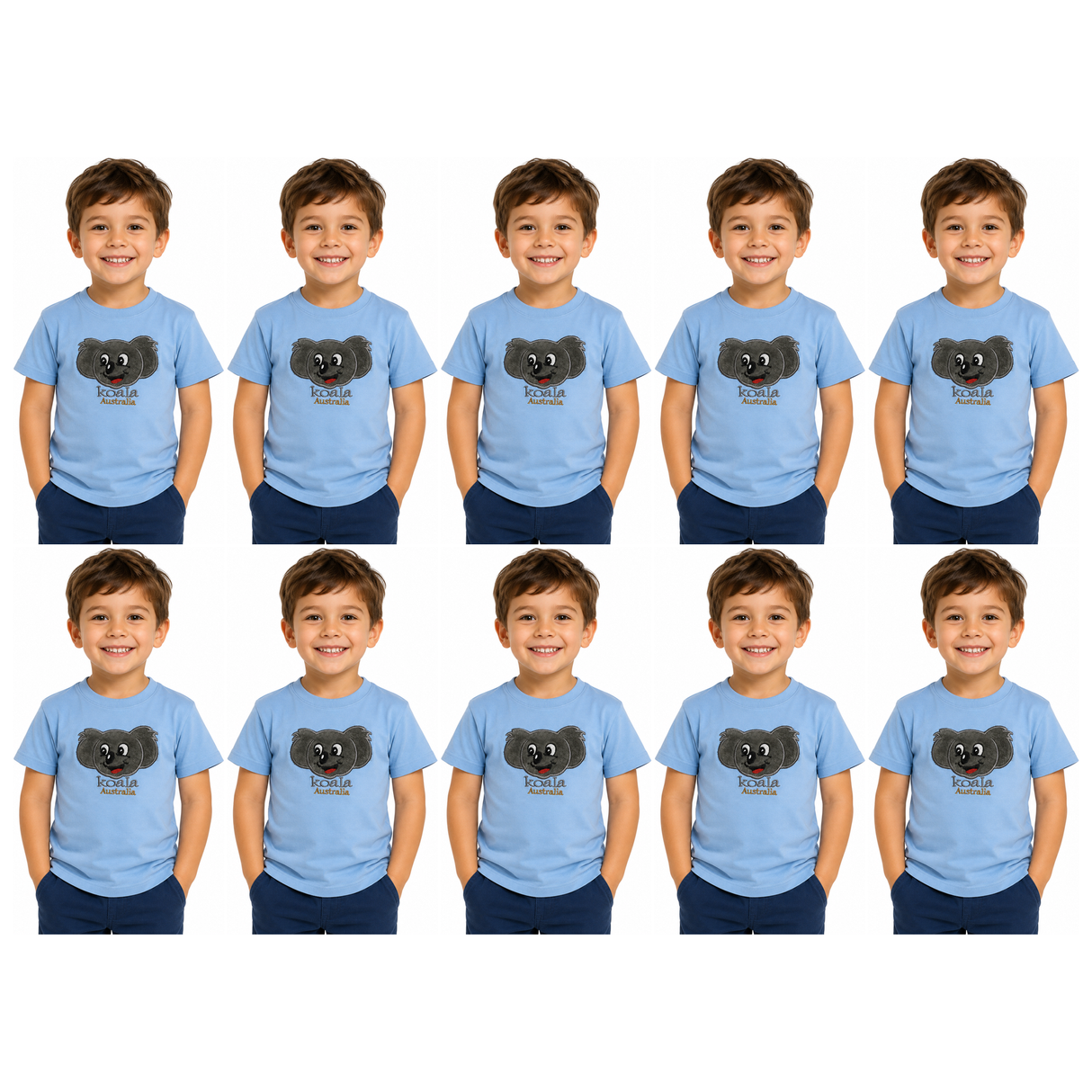10x Kids Koala Australia T-Shirt Bulk Pack - Sky Blue (100% Cotton Childrens Souvenir Gift Top)