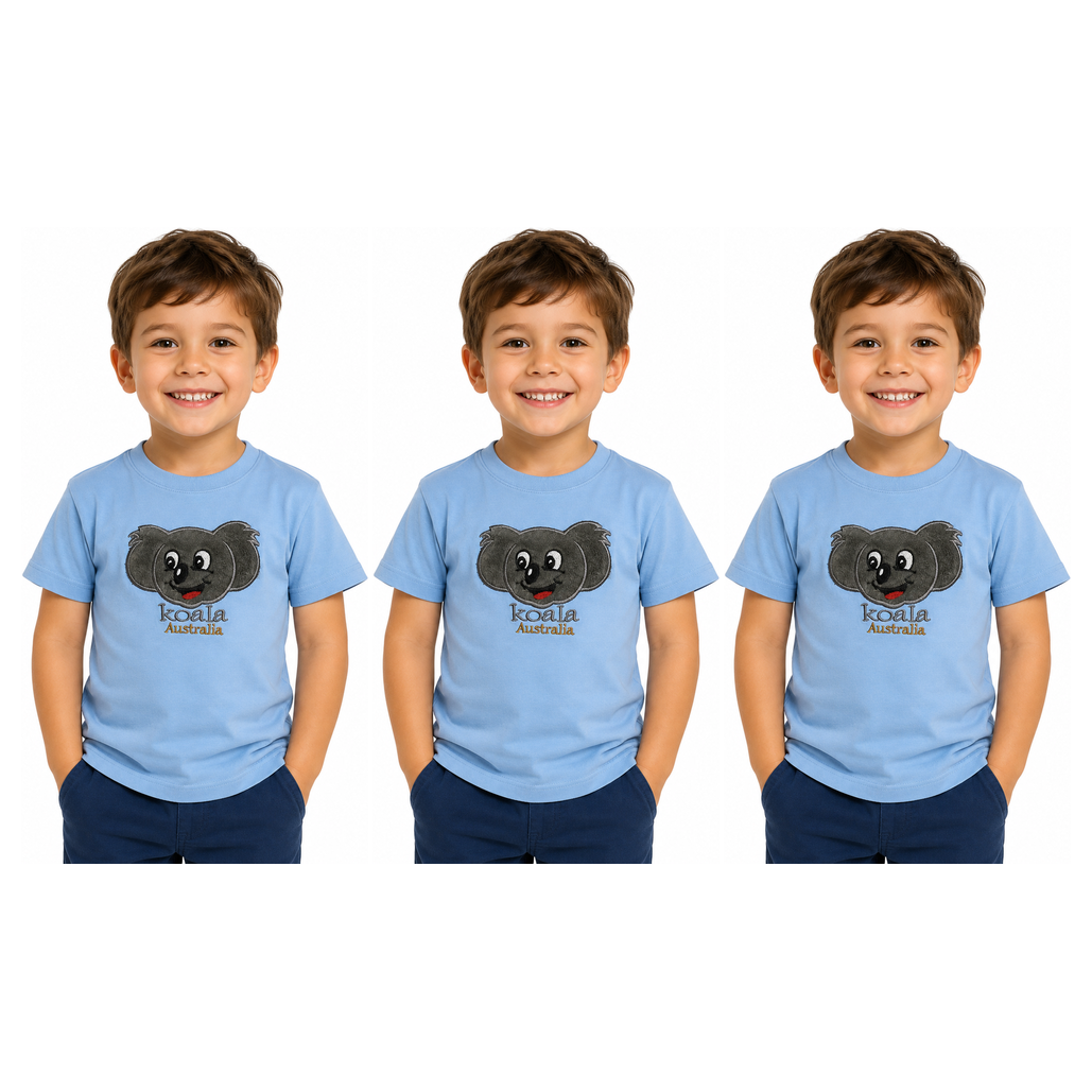 3x Kids Koala Australia T-Shirt Pack - Sky Blue (100% Cotton Childrens Souvenir Gift Top)