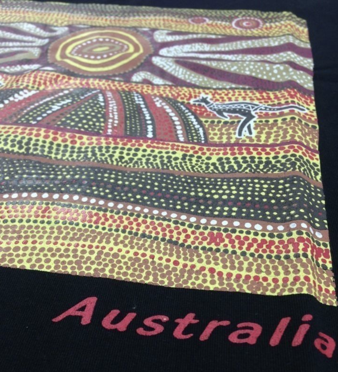 Mens Australia T Shirt Aboriginal Art 100% Cotton Souvenir Indigenous Tee - Black