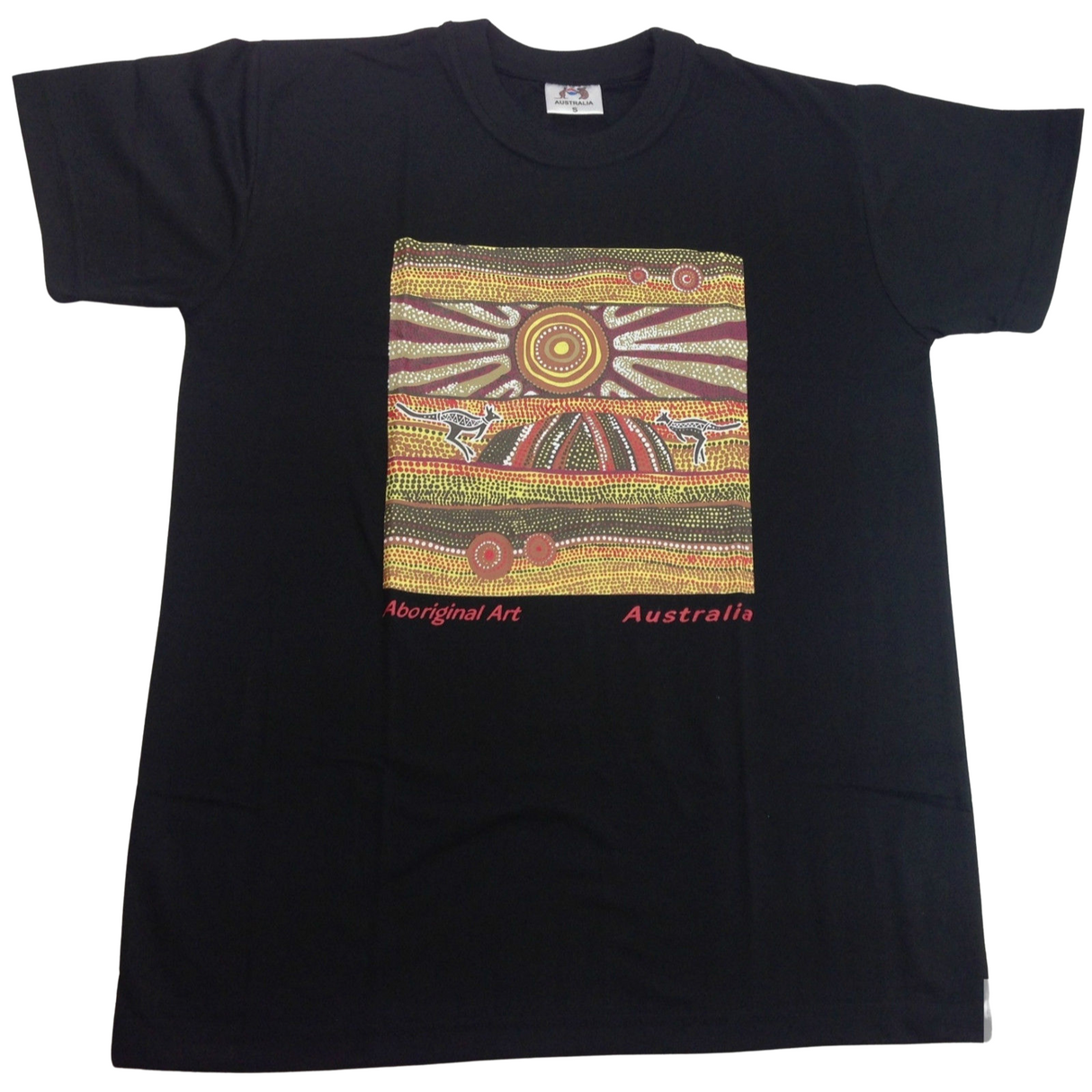 Mens Australia T Shirt Aboriginal Art 100% Cotton Souvenir Indigenous Tee - Black