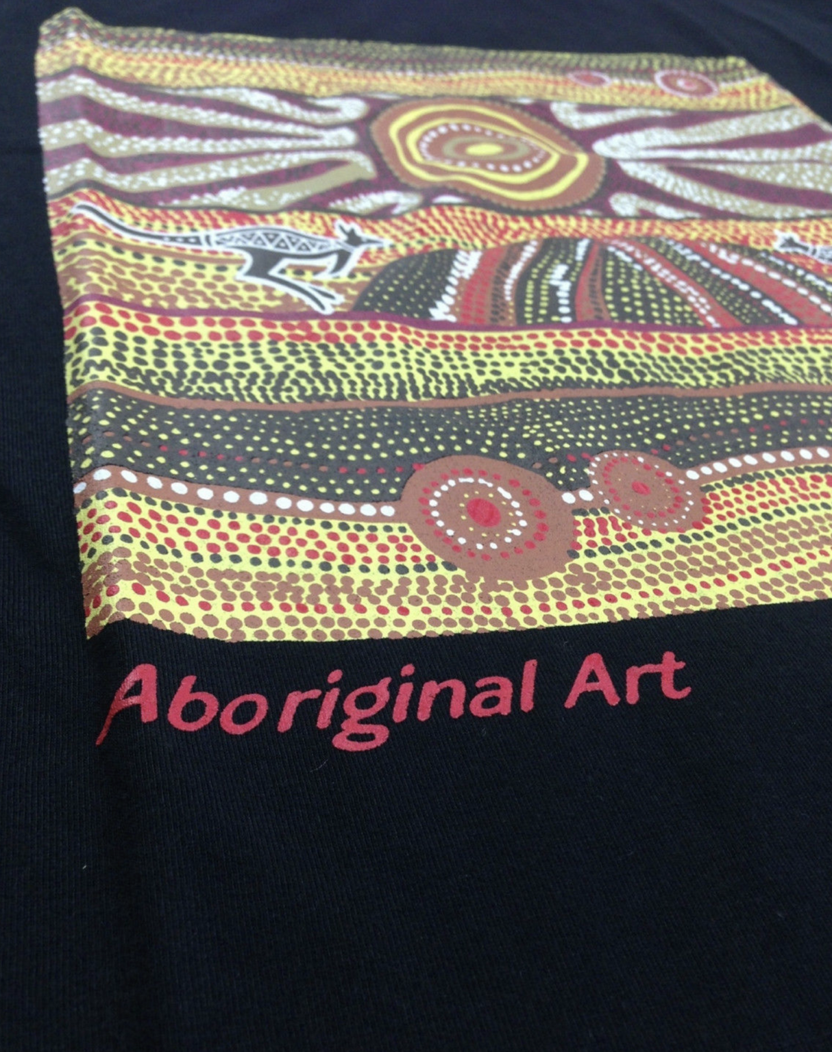 Mens Australia T Shirt Aboriginal Art 100% Cotton Souvenir Indigenous Tee - Black