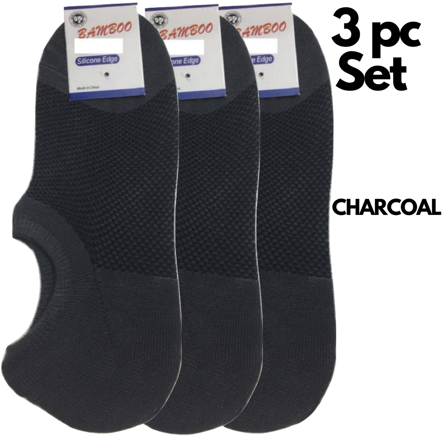 3x Pairs No Show Bamboo Socks Non-Slip Heel Grip Low Cut Invisible Footlet New - Black