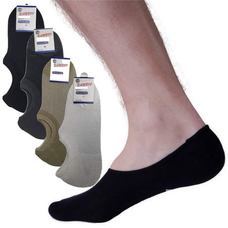 3x Pairs No Show Bamboo Socks Non-Slip Heel Grip Low Cut Invisible Footlet New - Beige