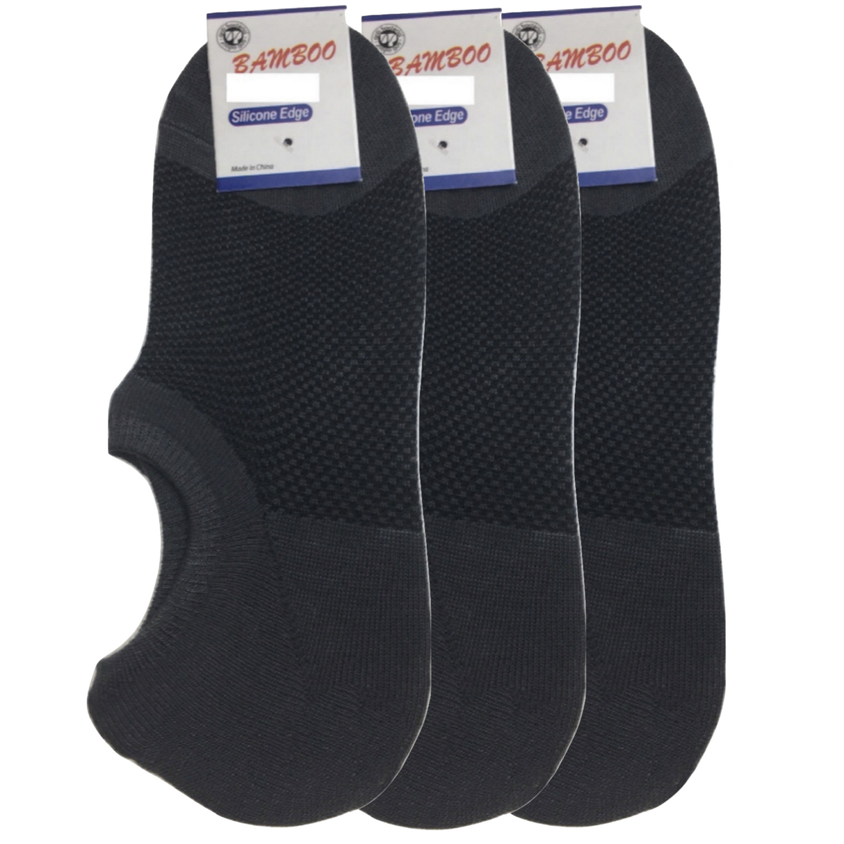 3x Pairs No Show Bamboo Socks Non-Slip Heel Grip Low Cut Invisible Footlet New - Charcoal - 11-14
