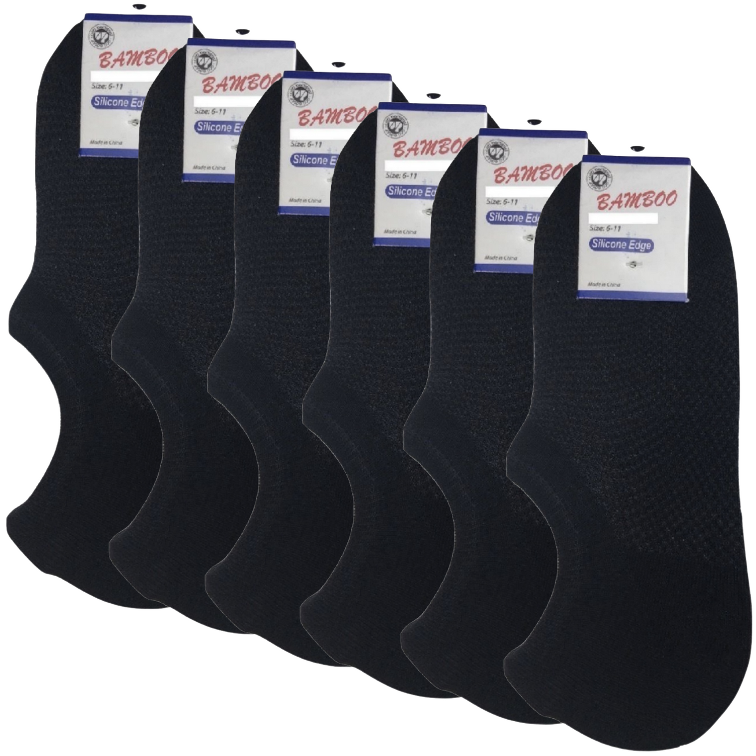 6x Pairs No Show Bamboo Socks Non-Slip Heel Grip Low Cut Invisible Footlet New - White