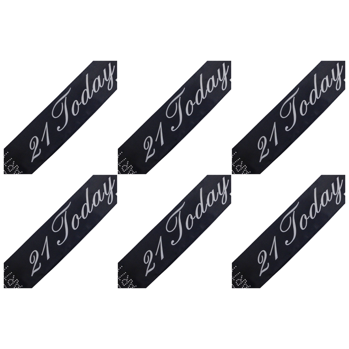 6x 21st Birthday Sash "21 Today" (Black) Bulk Pack - Girls Night Celebration Party