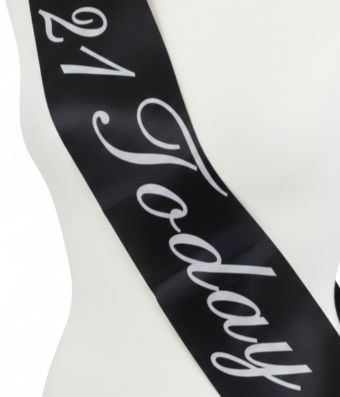 21st Birthday Sash "21 Today" (Black) - Girls Night Celebration Party