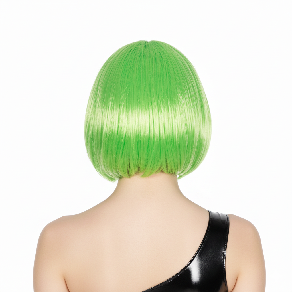 Green Bob Wig - Short Straight Fringe Hair for Cosplay Costume/Fancy Dress Party