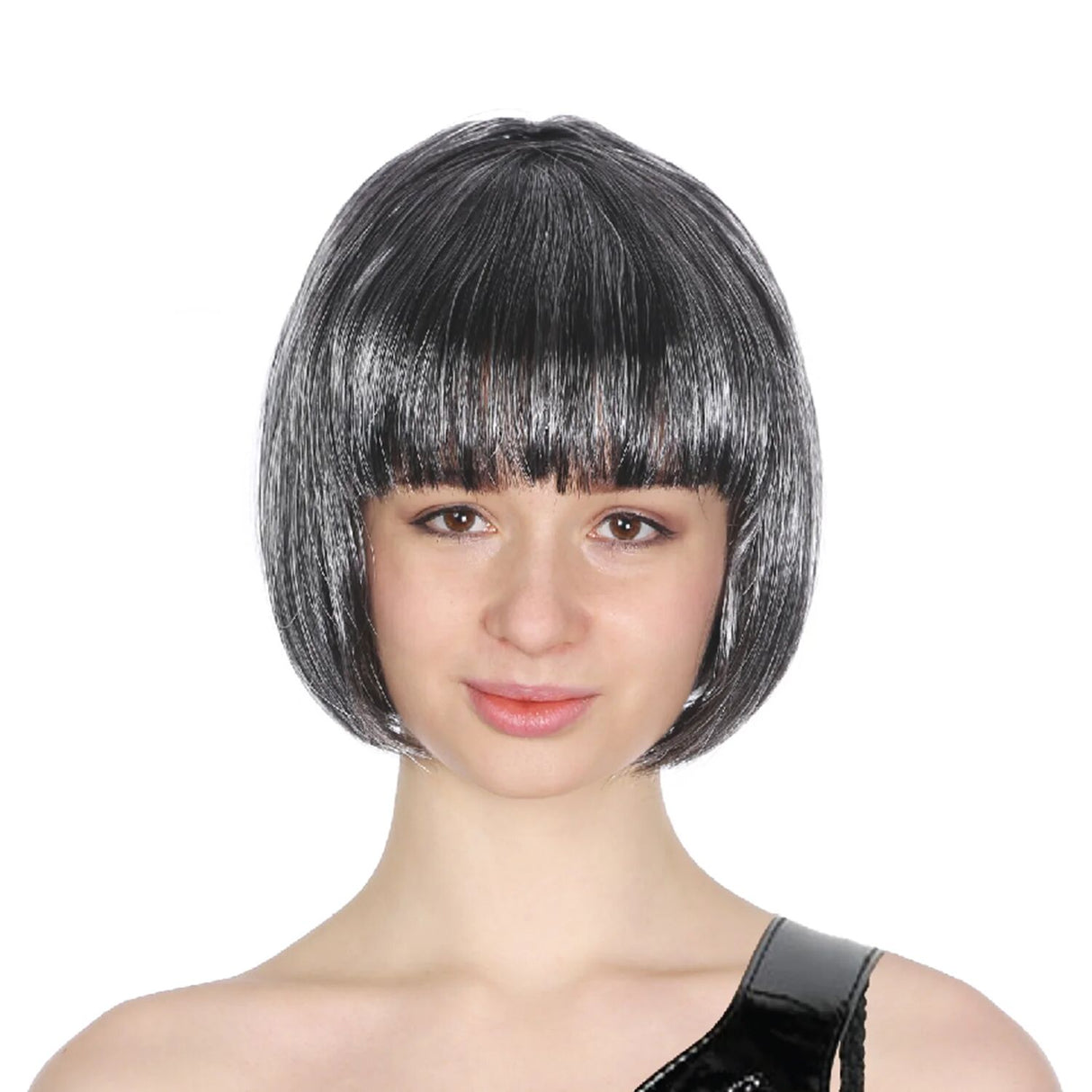 Bob Wig Costume Short Straight Fringe Cosplay Party Full Hair Womens Fancy Dress - Grey