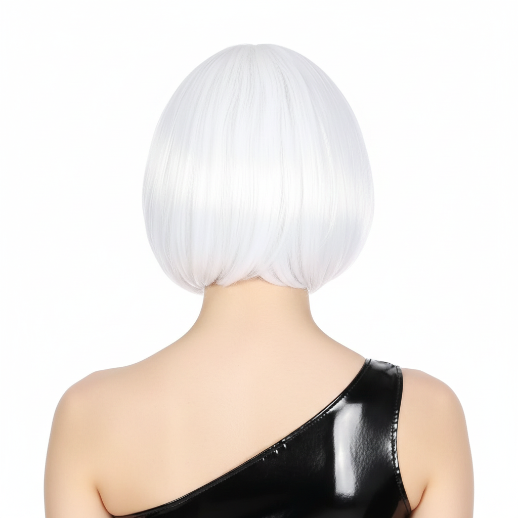 White Bob Wig - Short Straight Fringe Hair for Cosplay Costume/Fancy Dress Party