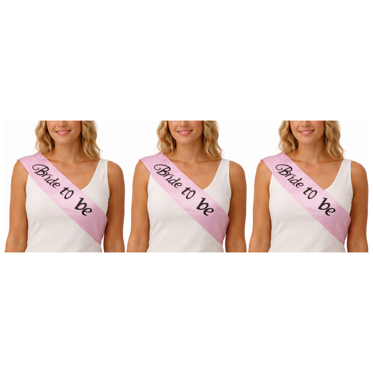 3x Bride To Be Hens Night Sash Pack - Light Pink (Satin Bridal Party Accessory)