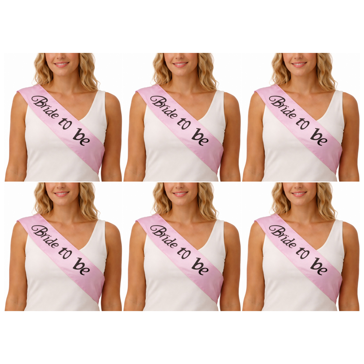 6x Bride To Be Hens Night Sash Bulk Pack - Light Pink (Satin Bridal Party Accessory)