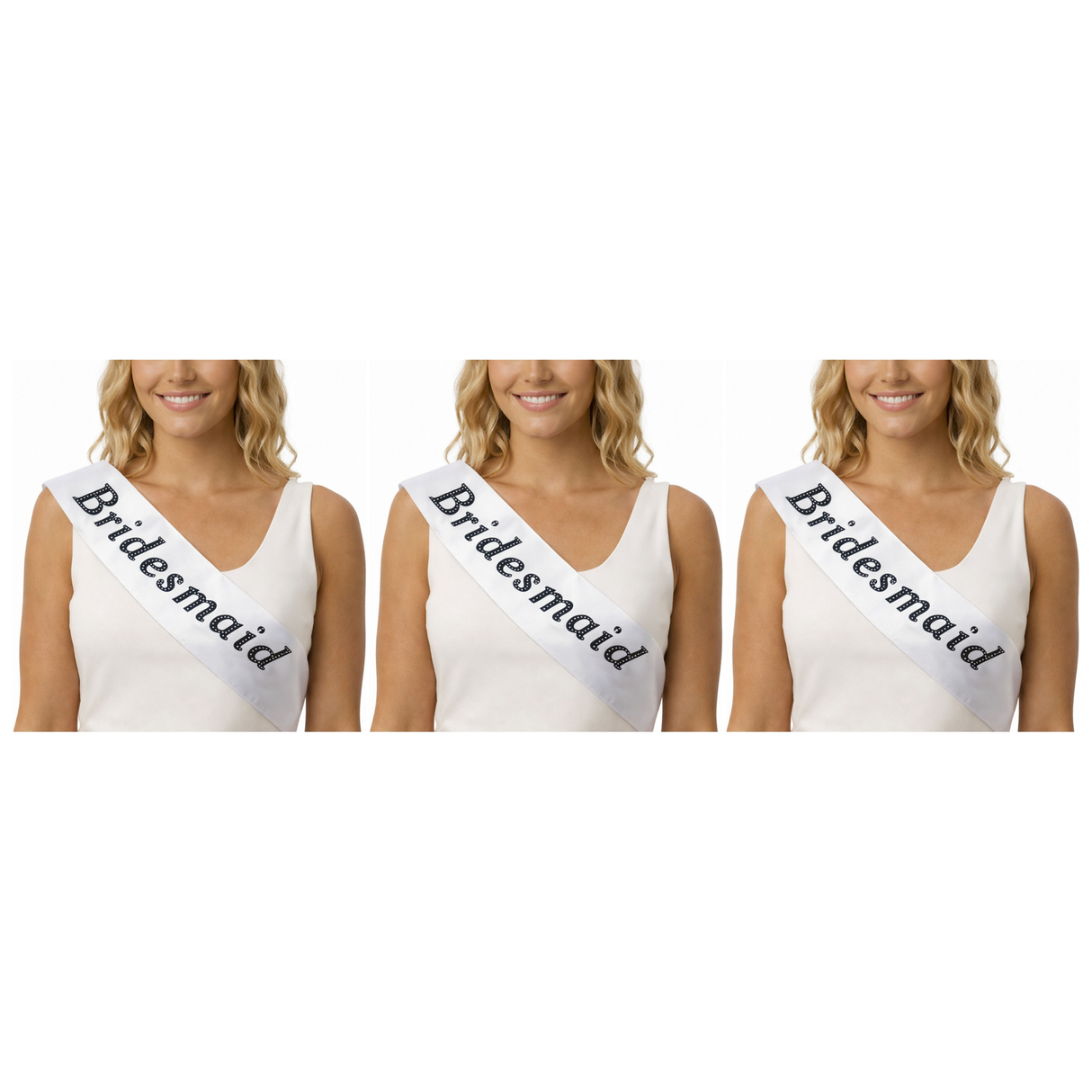 3x Bridesmaid Hens Night Sash Pack - White (Satin Bridal Party Accessory)