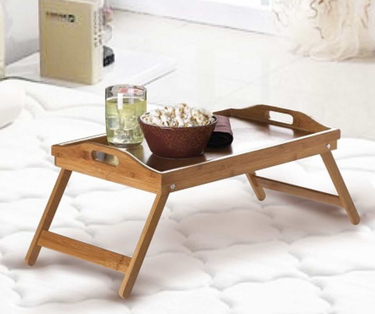BAMBOO FOLD UP LAP SERVING TRAY Tea Coffee Table Wooden Breakfast in Bed Folding