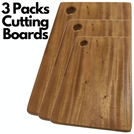 3x Natural Hard Wood Acacia Chopping Board Set
