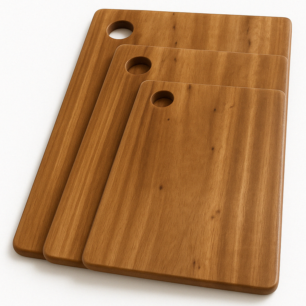 3x Natural Hard Wood Acacia Chopping Board Set