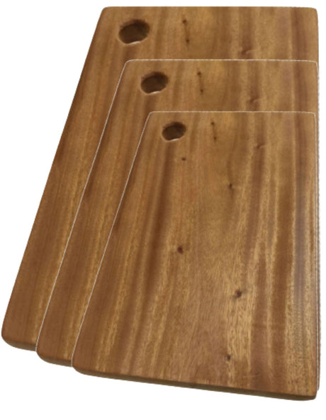 3x Natural Hard Wood Acacia Chopping Board Set