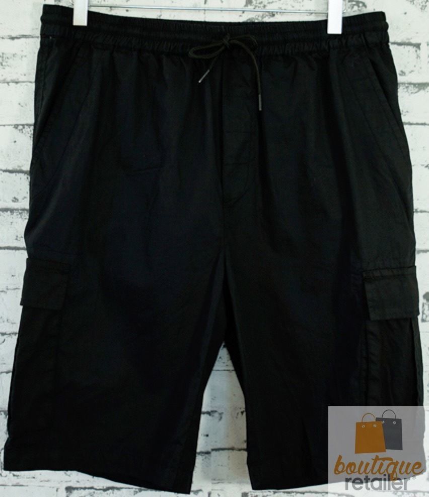 CARGO SHORTS Elastic Waist 100% COTTON Army Pocket Mens Drawstrings 0526 - Black Coal