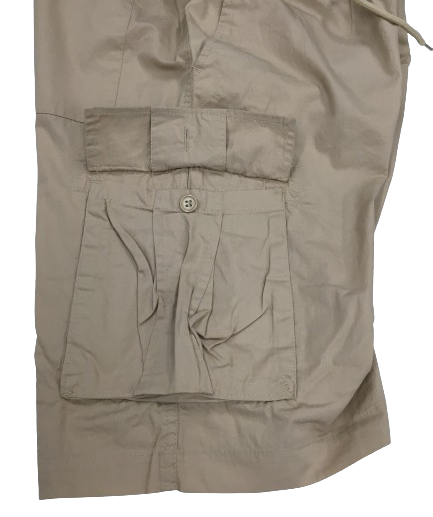CARGO SHORTS Elastic Waist 100% COTTON Army Pocket Mens Drawstrings 0526 - Tan