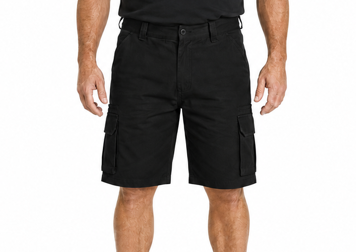 Mens 100% Cotton Cargo Shorts - Black (Heavy Duty Drill Work/Tradie)