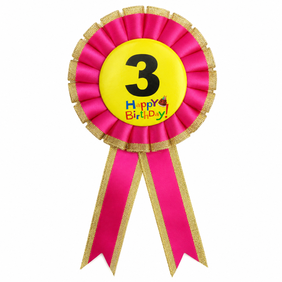 3rd Birthday Pink Ribbon Badge Rosette - Childrens Award (Party Favour/Fancy Dress)