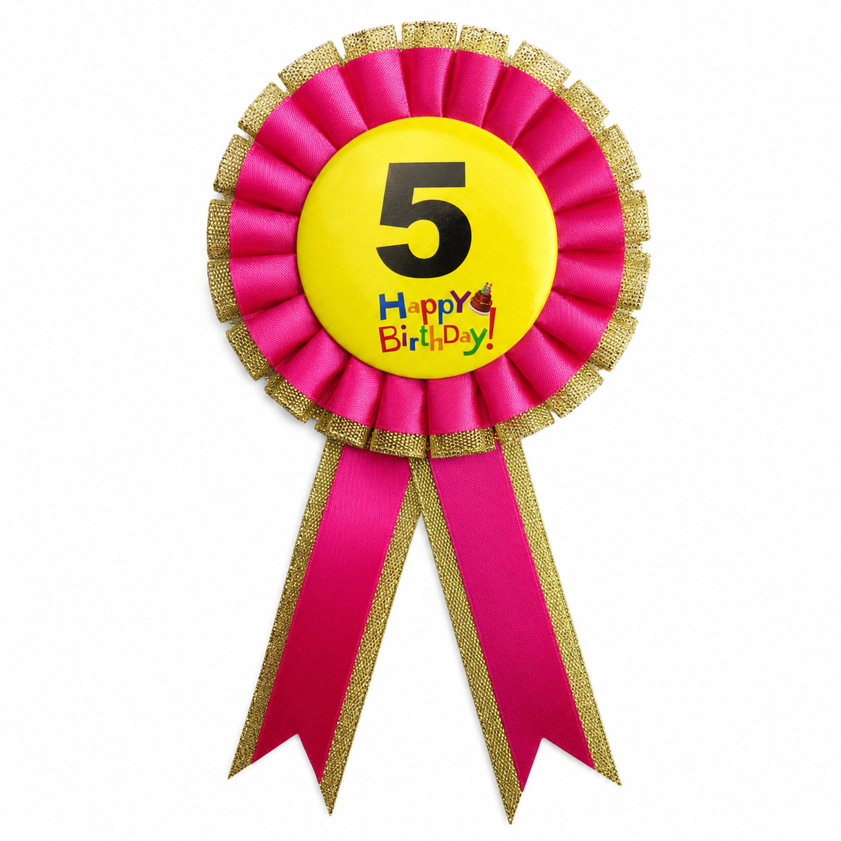 5th Birthday Pink Ribbon Badge Rosette - Childrens Award (Party Favour/Fancy Dress)