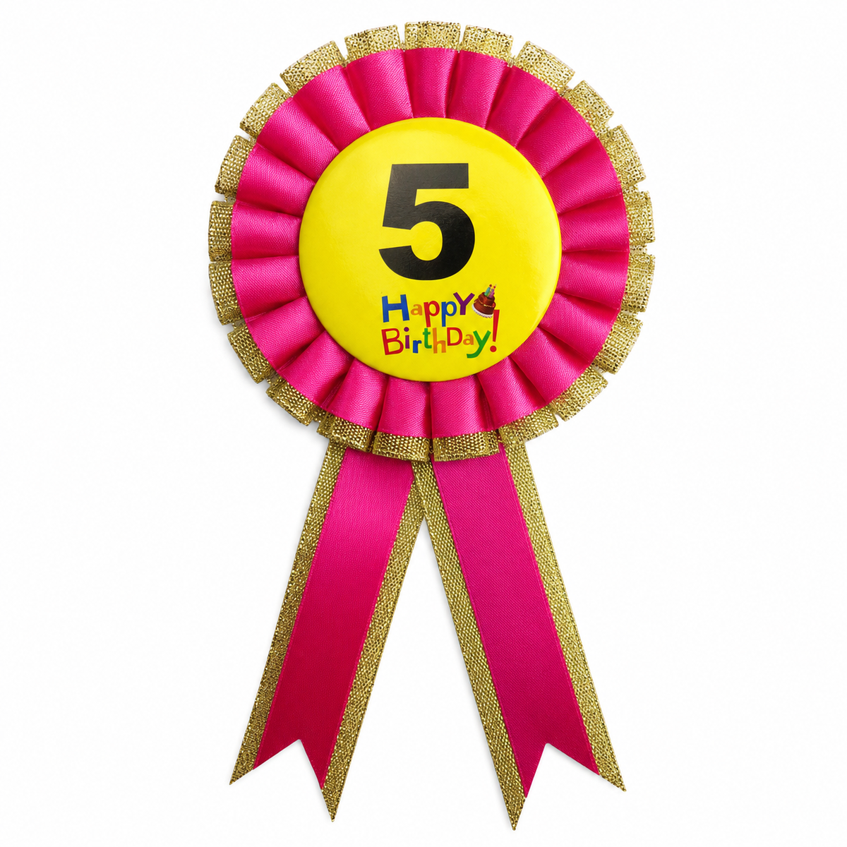 5th Birthday Pink Ribbon Badge Rosette - Childrens Award (Party Favour/Fancy Dress)