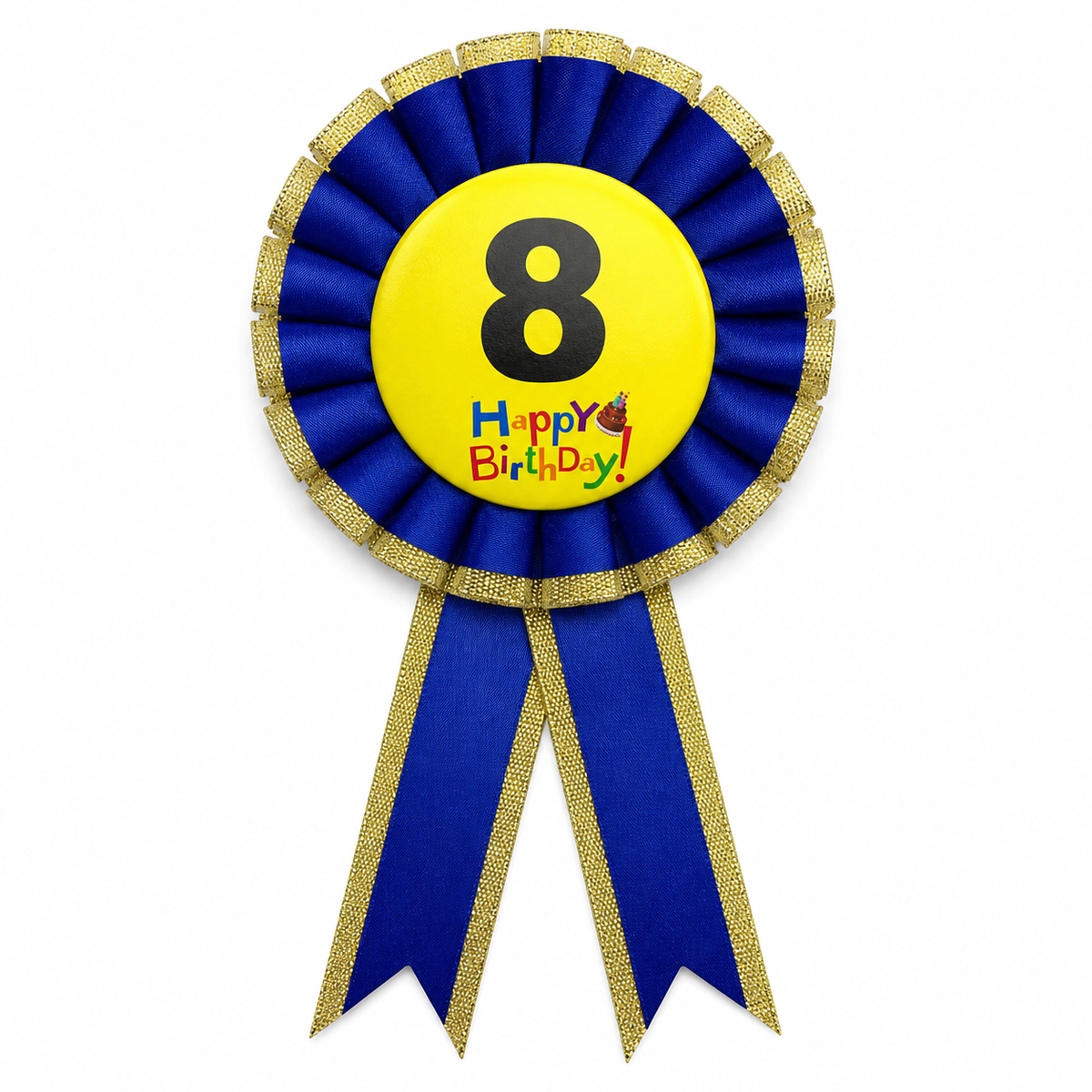 8th Birthday Blue Ribbon Badge Rosette - Childrens Award (Party Favour/Fancy Dress)