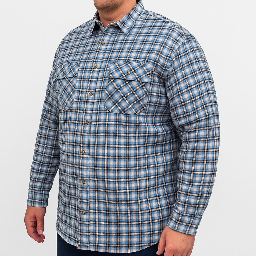 Mens Plus Size Flannelette Long Sleeve Shirt 100% Cotton Flannel Big & Tall - Blue (Size 5XL)