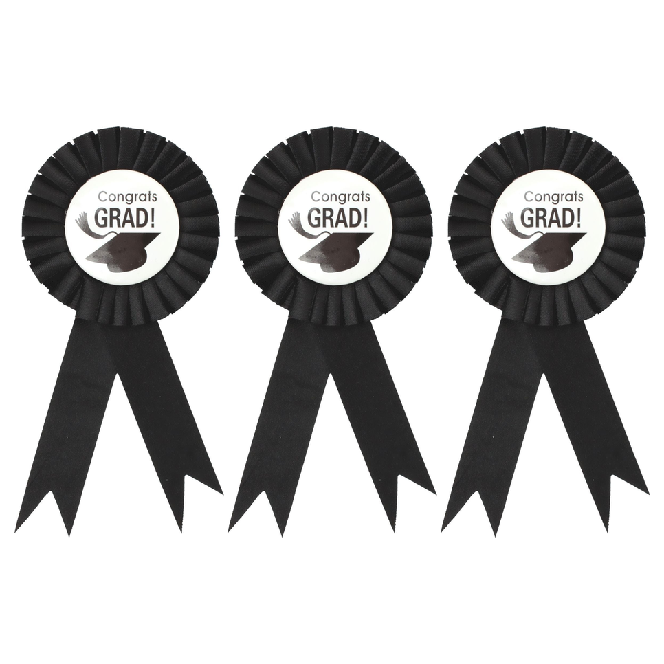 3x Graduation Ribbon Badge Rosette Pack - University Award (Party Favour)