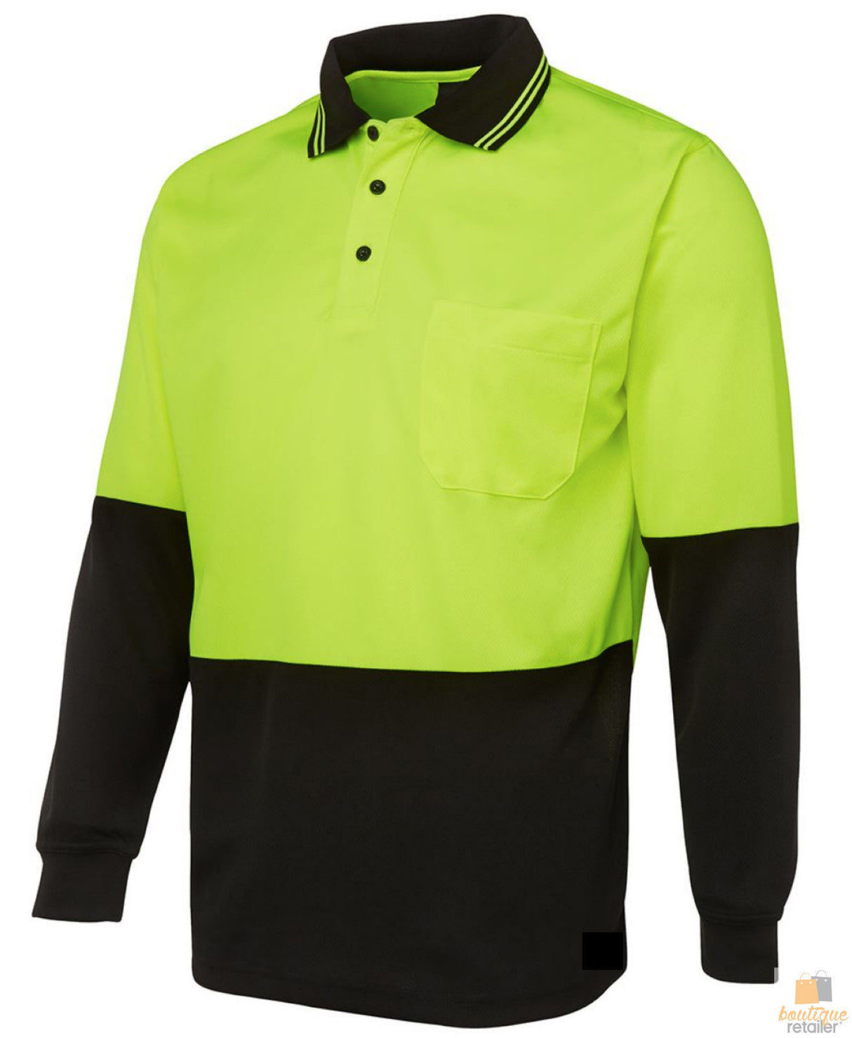 HI VIS Long Sleeve Polo Shirt - Yellow (High Visibility Fluro Safety Workwear)