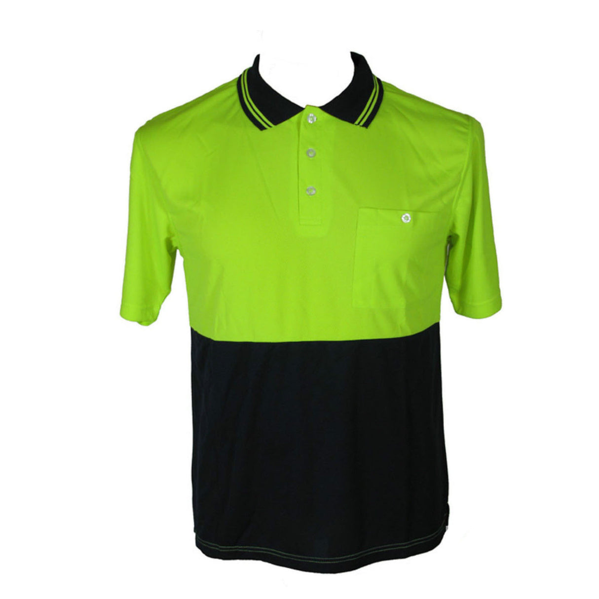HI VIS Polo Shirt Top Tee Safety Workwear Short Sleeve Breathable Micro Mesh - Yellow/Navy