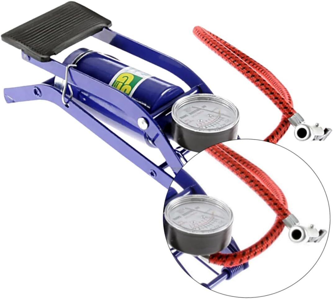 High Pressure Foot Air Pump with Gauge (Tyre, Air Bed, Bike & Ball Inflator)