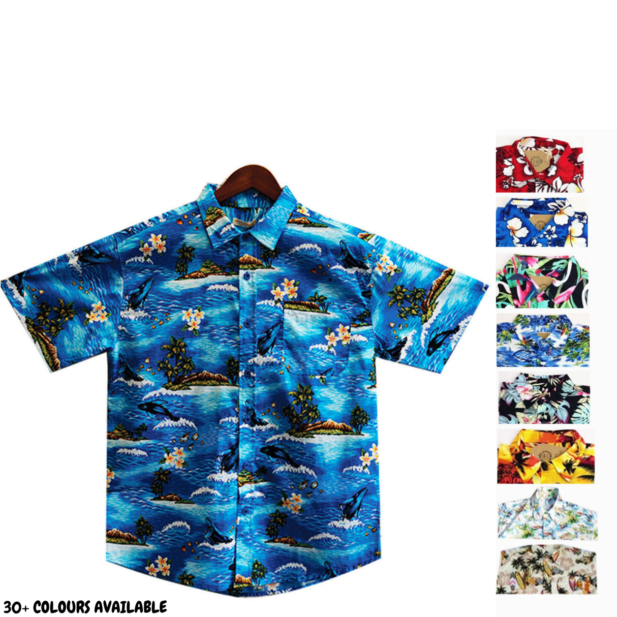 Mens Oahu Hawaiian Party Shirt Button Hippie Tops Short Sleeve Beach Holiday - Blue/Pink Flamingo (0499) - M