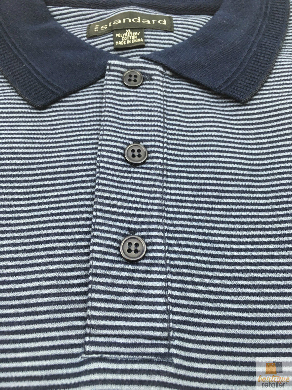 Short Sleeve Polo Shirt Top Short Sleeve Quality Loose Fit Adults Striped - Navy/Storm - M