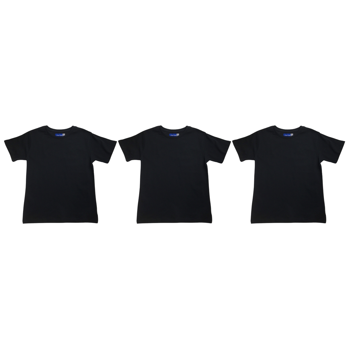 3x Kids Plain Black T-Shirt Pack - 100% Cotton Childrens Tee Top (For Boys & Girls)