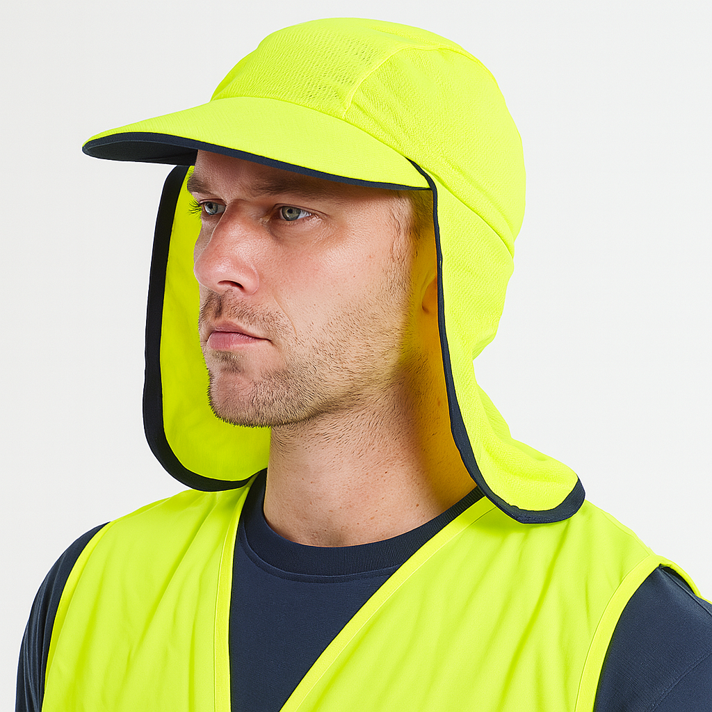 Fluro Yellow Hi Vis Legionnaire Hat - High Visibility Sun Protection Cap (One Size)