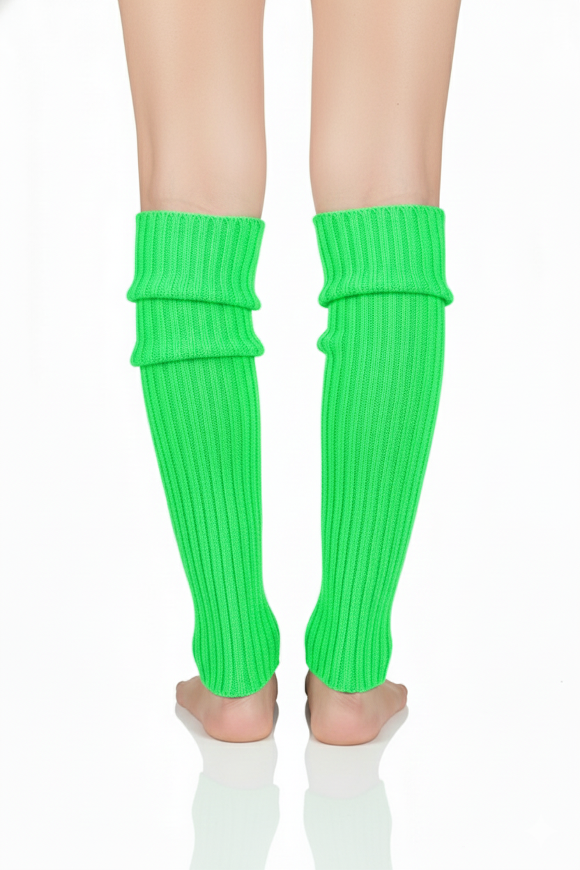 1 Pair Fluro Green Ribbed Leg Warmers - Womens Dance Costume/80s Party