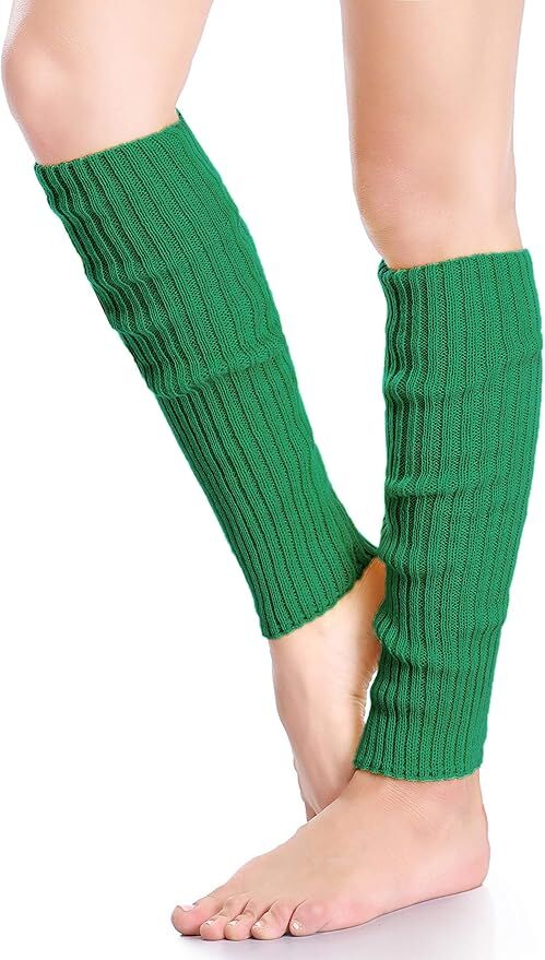 1 Pair Green Ribbed Leg Warmers - Womens Dance Costume/80s Party