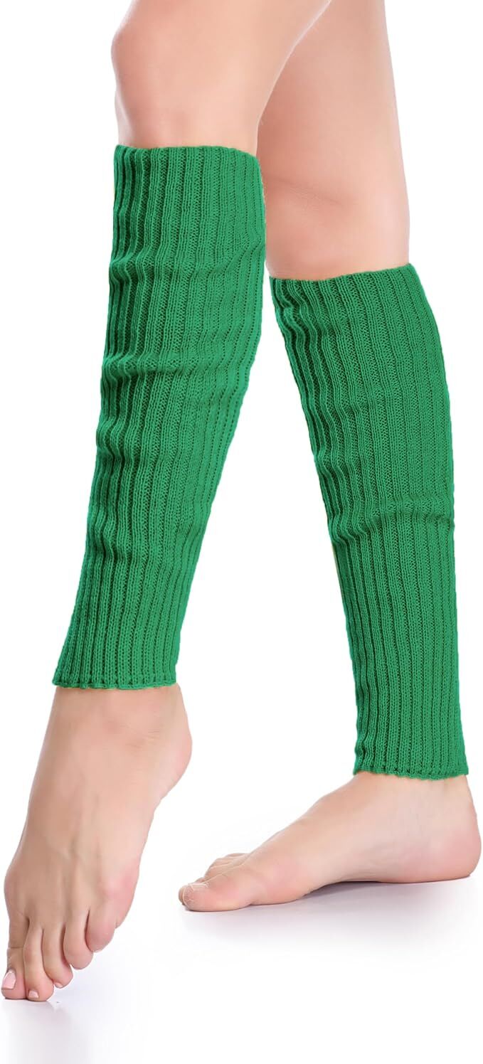 1 Pair Green Ribbed Leg Warmers - Womens Dance Costume/80s Party