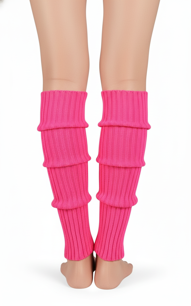 1 Pair Hot Pink Ribbed Leg Warmers - Womens Dance Costume/80s Party
