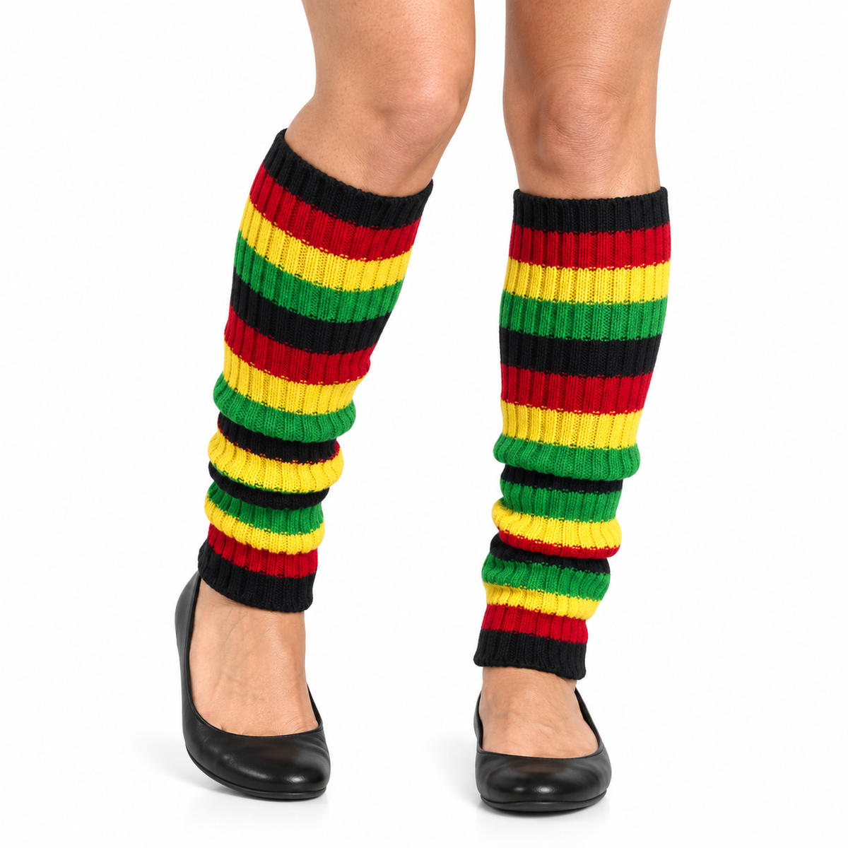 1 Pair Indigenous Colours Ribbed Leg Warmers - Womens Dance Costume/80s Party