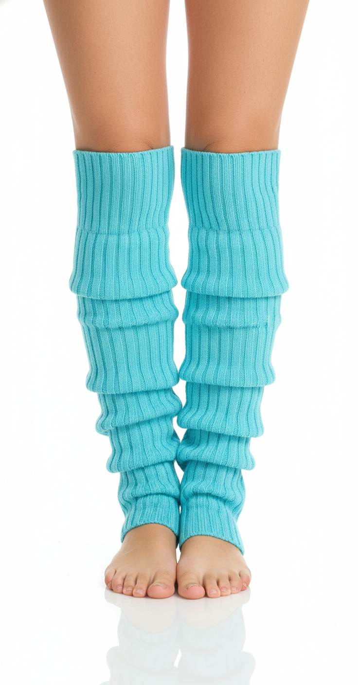 1 Pair Sky Blue Ribbed Leg Warmers - Womens Dance Costume/80s Party