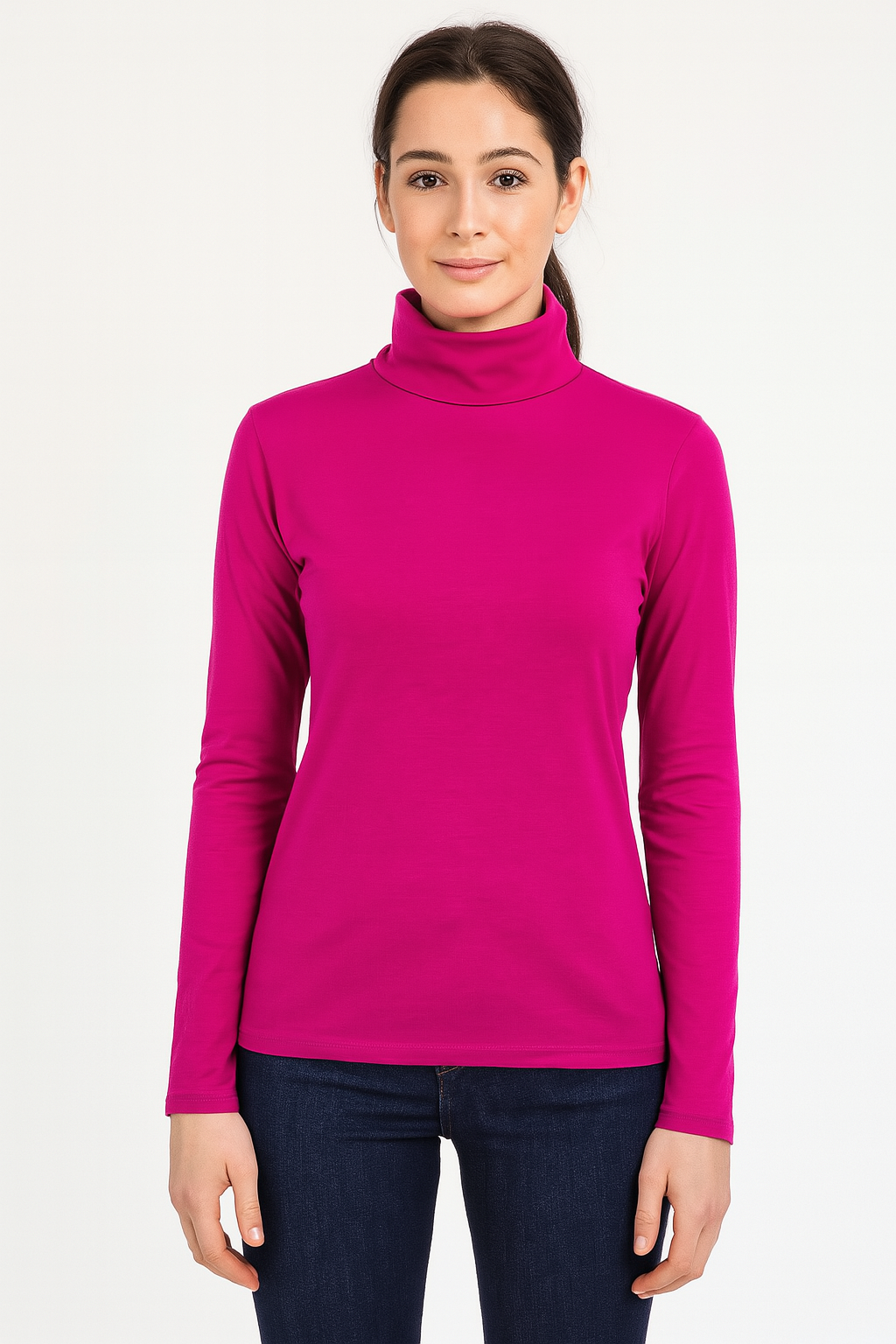 Ladies SKIVVY Womens Long Sleeve Plain Top Warm Turtleneck Cotton High Neck - Bright Purple - X-Small