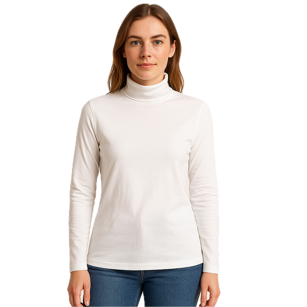 Ladies SKIVVY Womens Long Sleeve Plain Top Warm Turtleneck Cotton High Neck in White